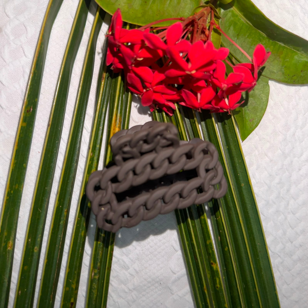Matte Coffee Dark Brown Cuban Chain Link Rectangle Hair Claw Clip