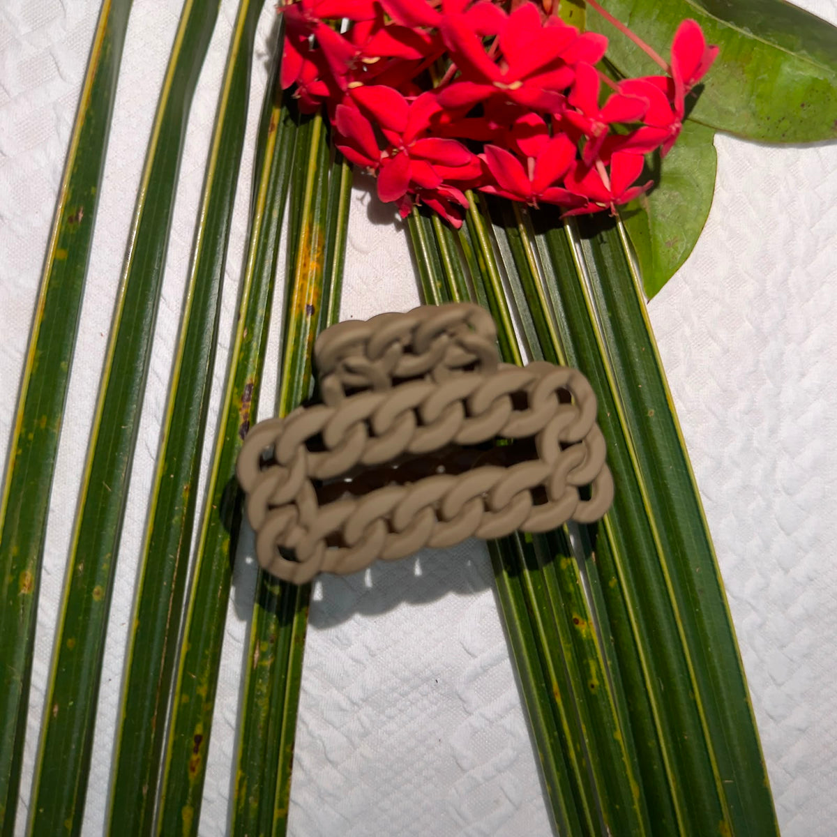 Matte Taupe Brown Cuban Chain Link Rectangle Hair Claw Clip