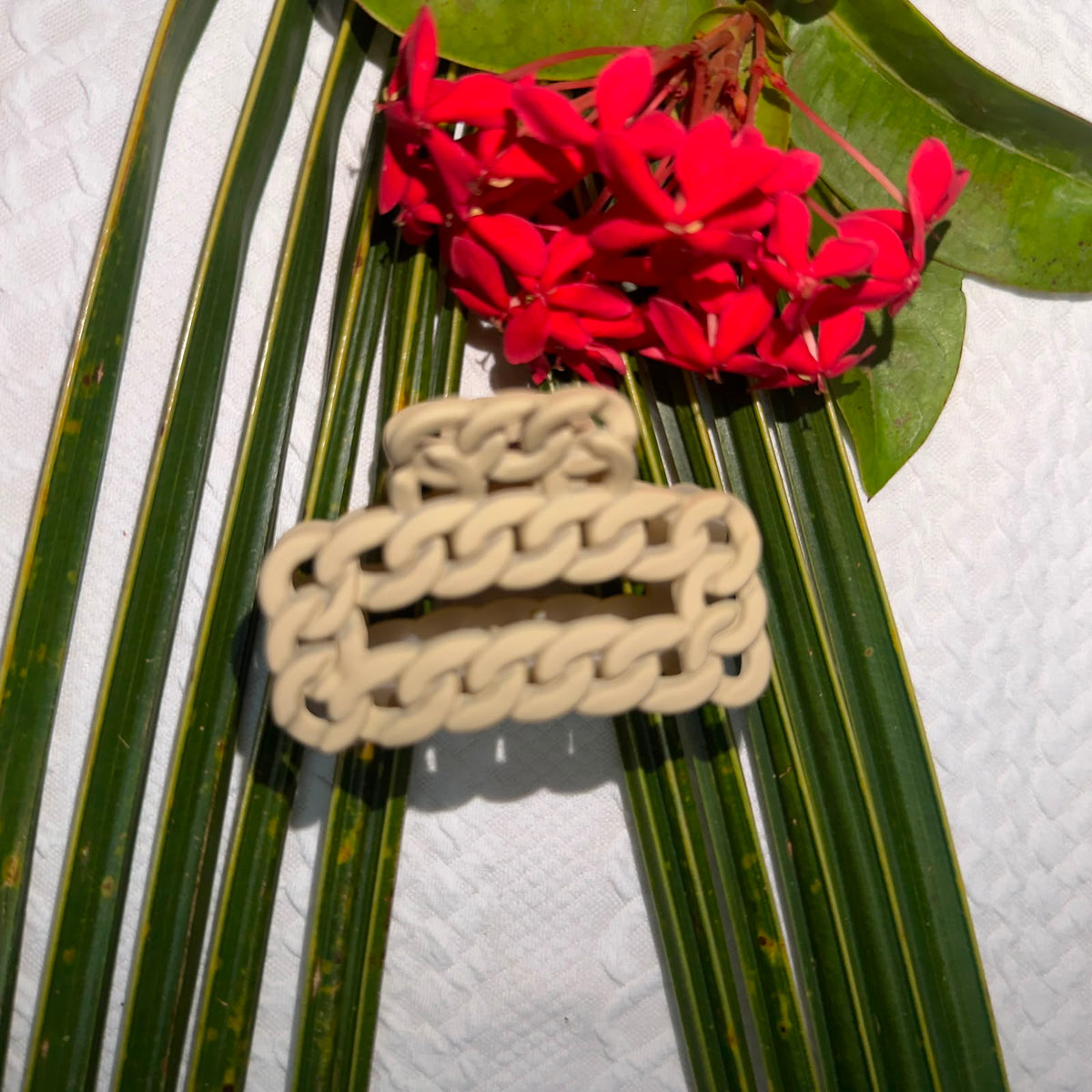 Matte Cream Beige Cuban Chain Link Rectangle Hair Claw Clip