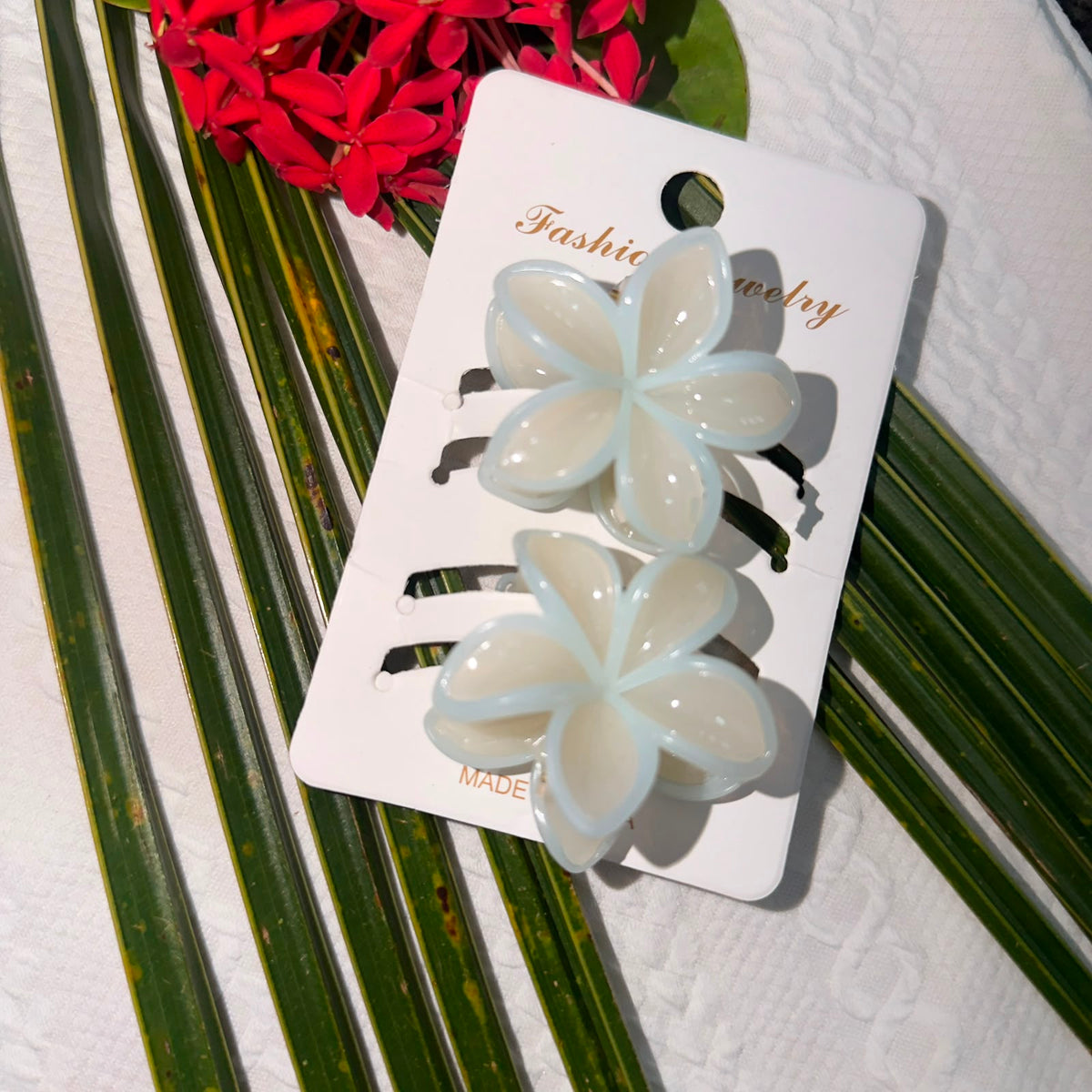 Pack of 2 Jelly Plumeria Flower Hair Side Pins – Pastel Peach  and White Gradient