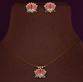 Elegant Lotus Motif Invisible Chain Pendant and Matching Earrings Jewelry Set