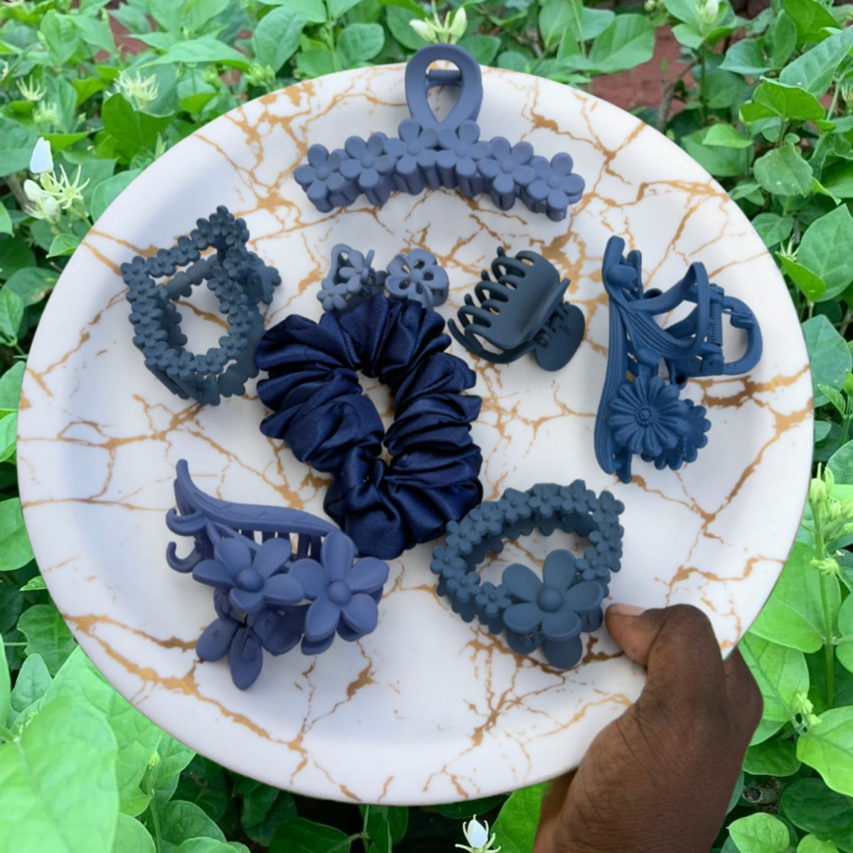 Midnight Bloom – Aesthetic Hair Accessory Set 💙