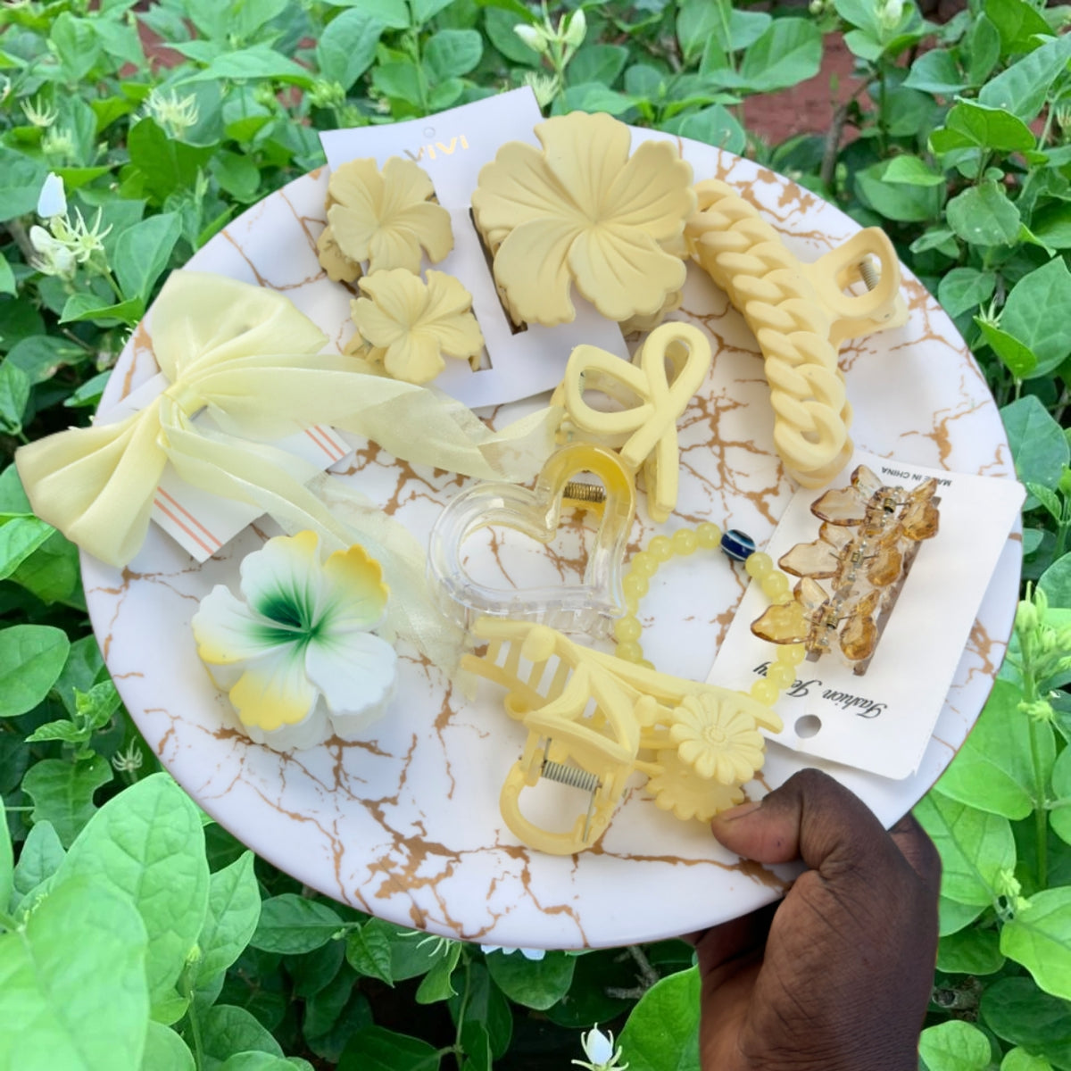 Sunshine Glow: Premium Pastel Creme Hair Accessories Set