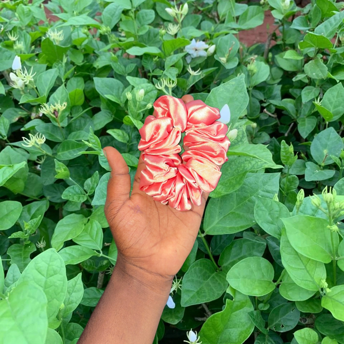 Premium Coral Pink Satin Hair Scrunchie - Anti-Breakage No-Crease Ponytail Holder
