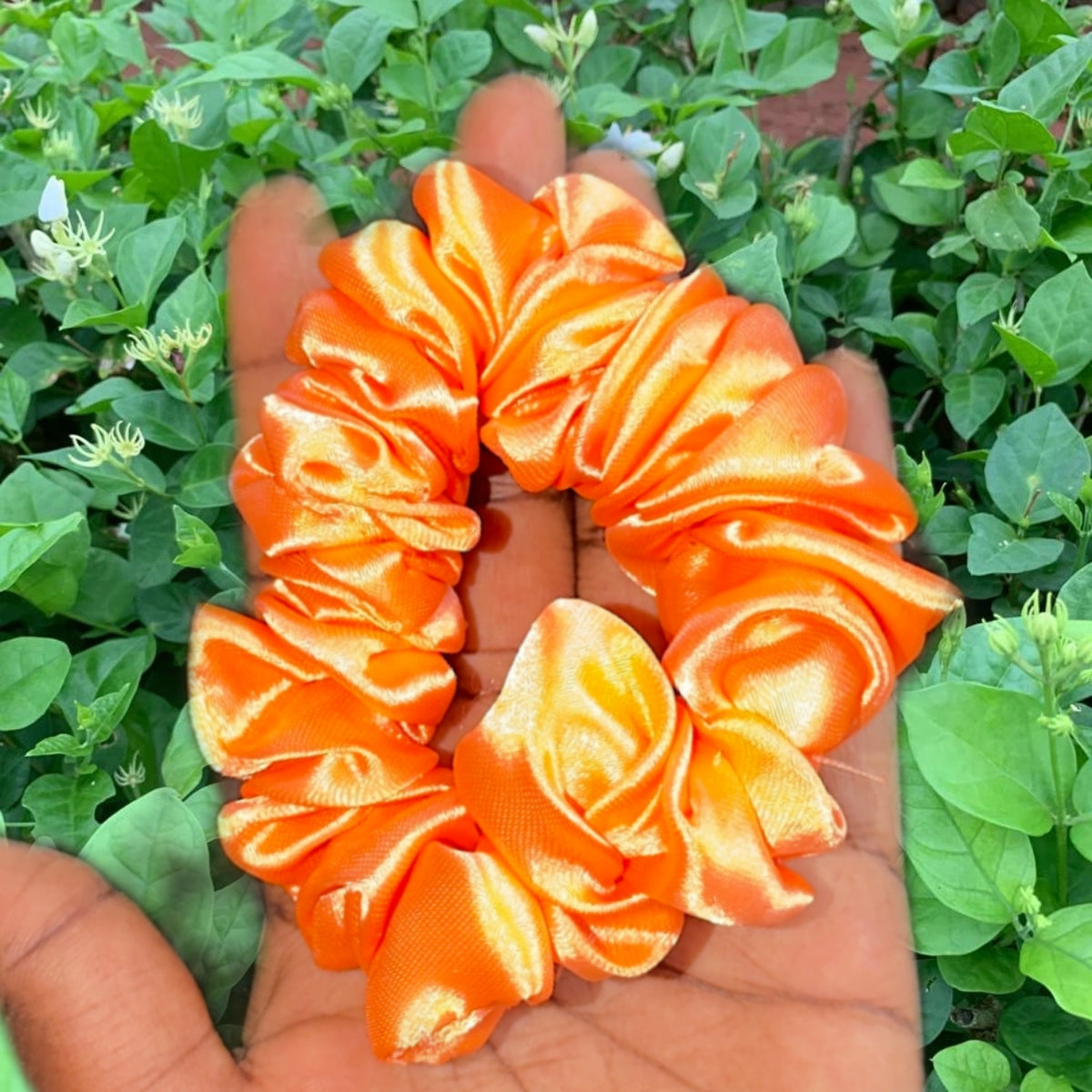 Luxurious Silk Satin Tangerine Orange Scrunchie - Elegant Soft Elastic Hair Tie