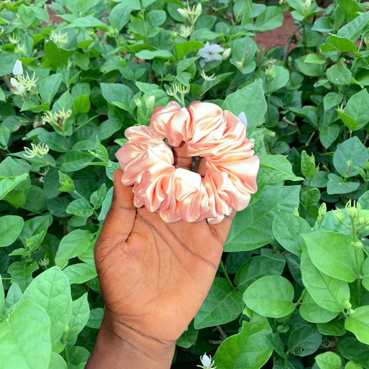 Premium Peach Baby Pink Satin Hair Scrunchie - Anti-Breakage No-Crease Ponytail Holder