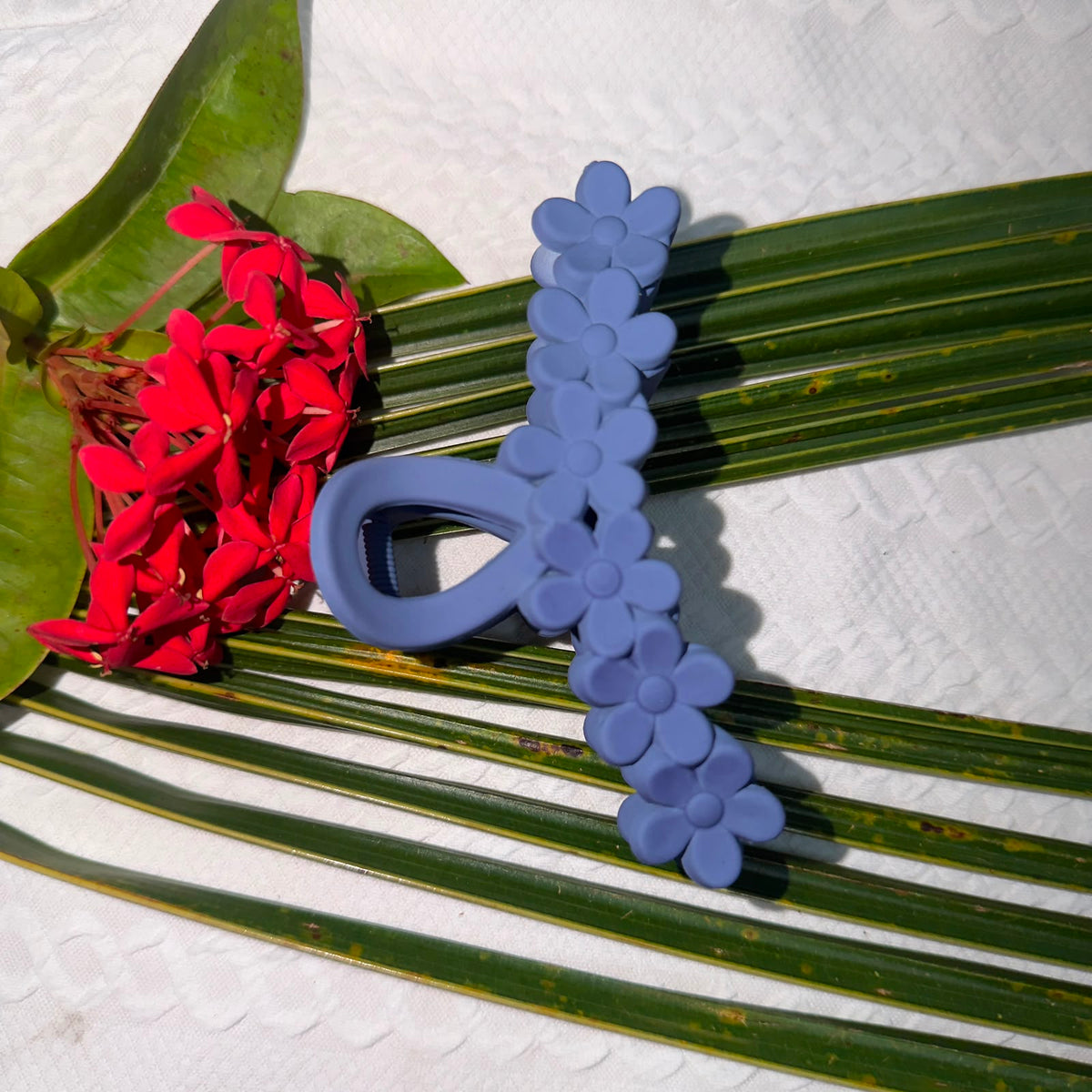 Blue Matte Multi-Flower Geometric Hair Claw Clip