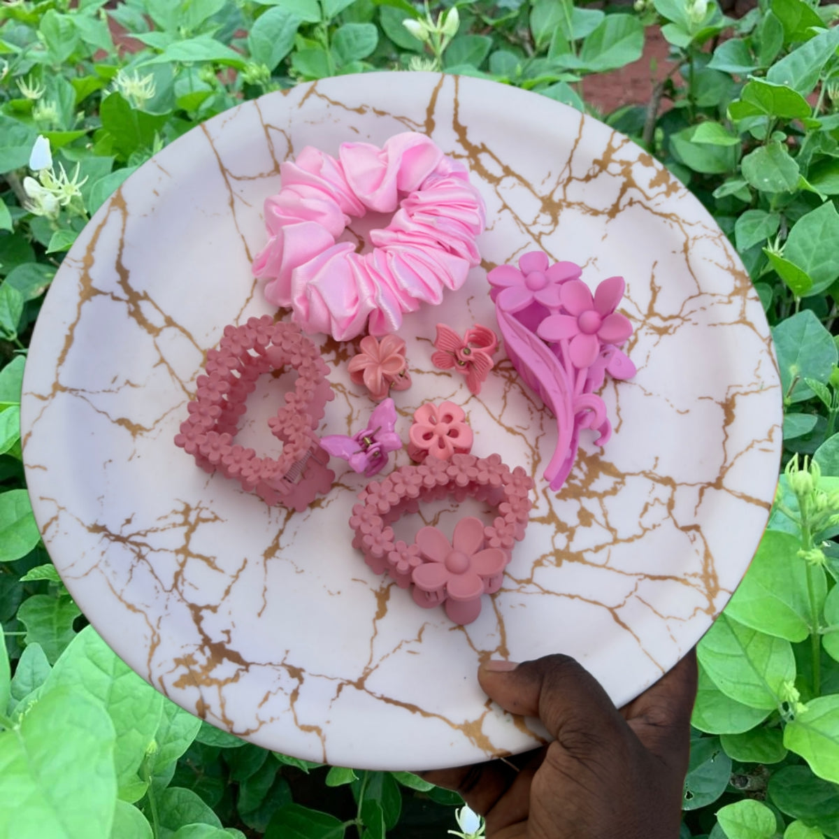 Pastel Pink & Dusty Rose Floral Hair Claw Combo Pack ✨